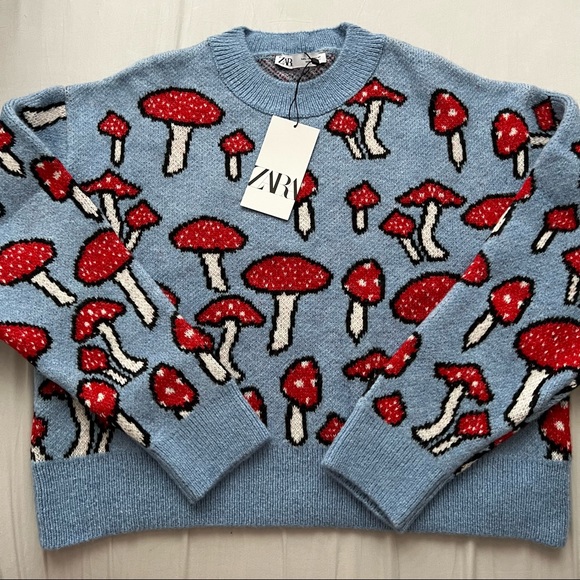 🆕 {Zara} Jacquard Knit Sweater - Mushrooms - Picture 7 of 10